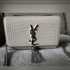 Saint Laurent KATE SMALL TASSEL IN CROCODILE-EMBOSSED LEATHER